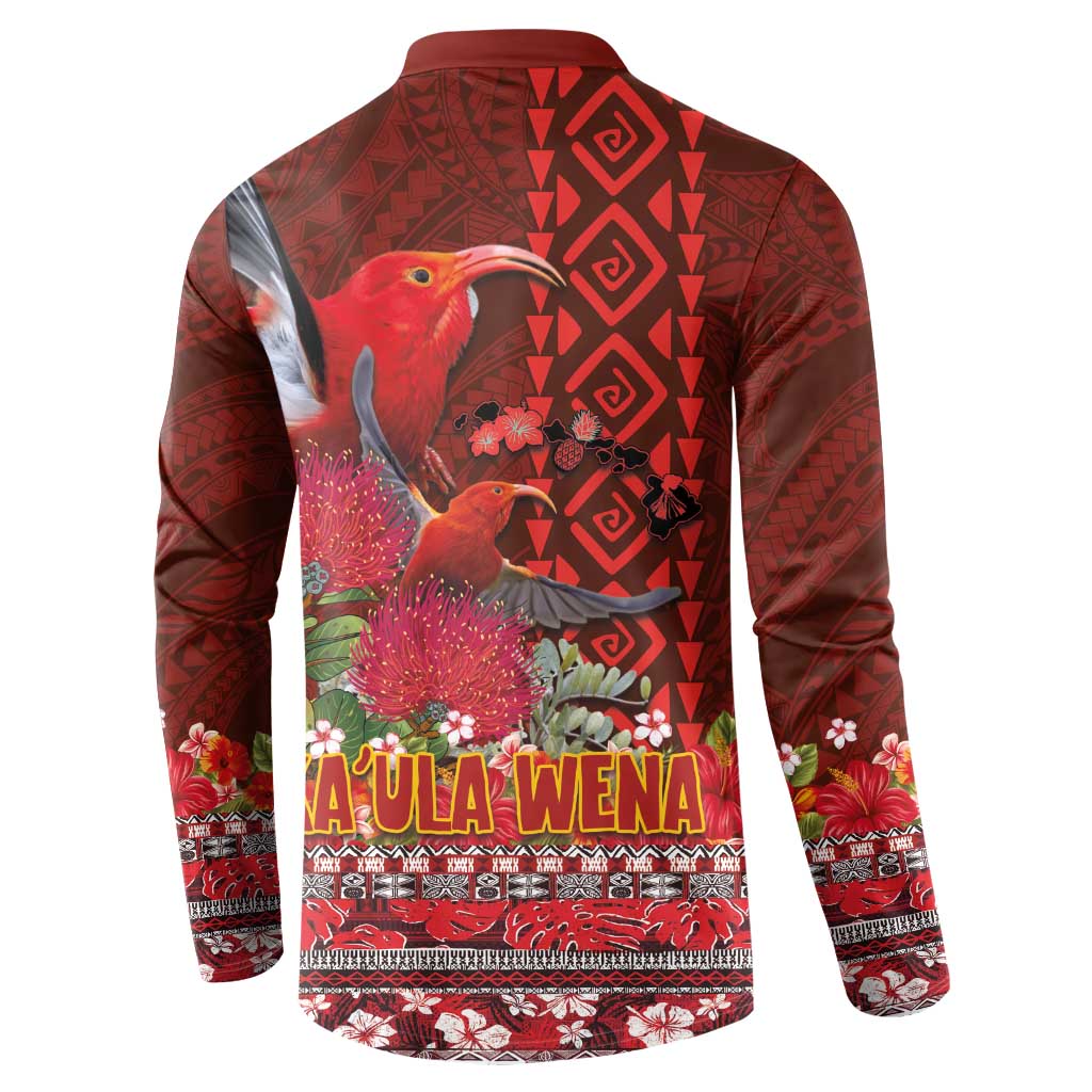 Hawaii KaUla Wena Iiwi Button Sweatshirt With Tropical Plants and 'Ohi'a lehua Kakau Art Tattoo LT03 - Polynesian Pride