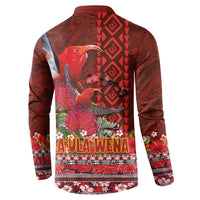 Hawaii KaUla Wena Iiwi Button Sweatshirt With Tropical Plants and 'Ohi'a lehua Kakau Art Tattoo LT03 - Polynesian Pride