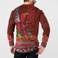 Hawaii KaUla Wena Iiwi Button Sweatshirt With Tropical Plants and 'Ohi'a lehua Kakau Art Tattoo LT03 - Polynesian Pride