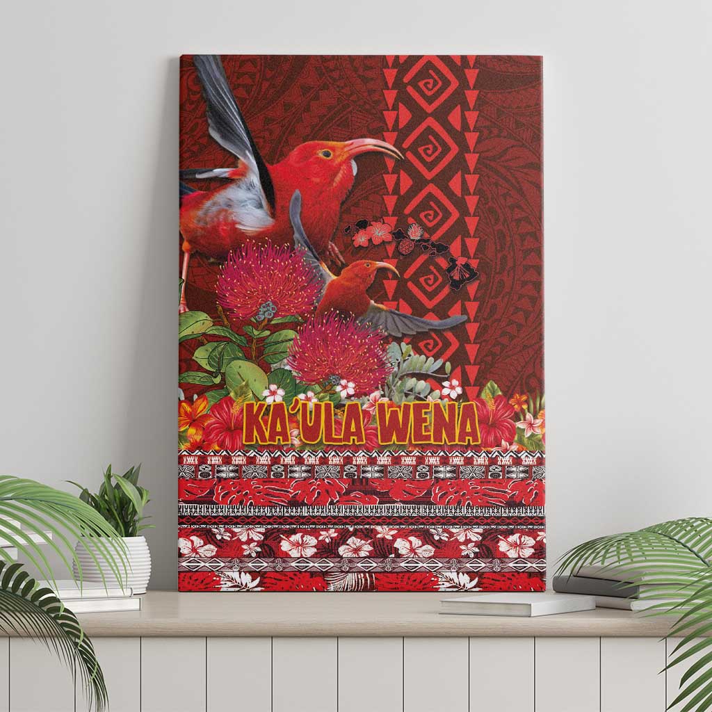 Hawaii KaUla Wena Iiwi Canvas Wall Art With Tropical Plants and 'Ohi'a lehua Kakau Art Tattoo LT03 - Polynesian Pride