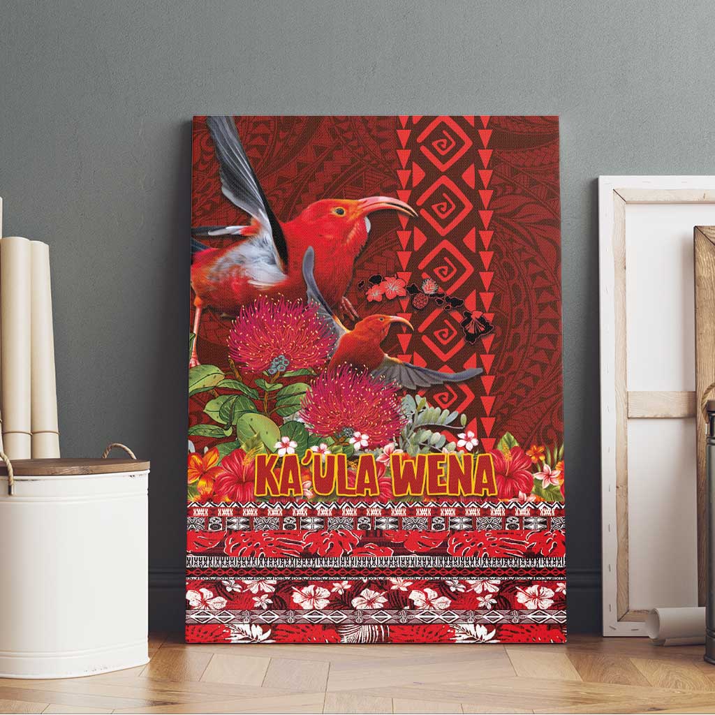 Hawaii KaUla Wena Iiwi Canvas Wall Art With Tropical Plants and 'Ohi'a lehua Kakau Art Tattoo LT03 - Polynesian Pride