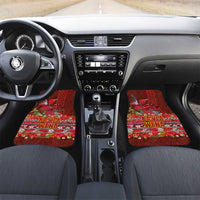 Hawaii KaUla Wena Iiwi Car Mats With Tropical Plants and 'Ohi'a lehua Kakau Art Tattoo LT03 Set 2pcs - Front Red - Polynesian Pride