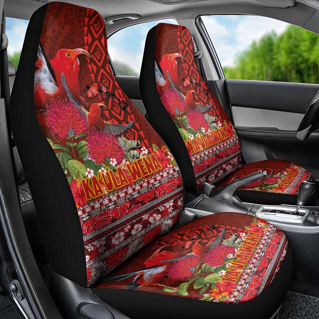 Hawaii KaUla Wena Iiwi Car Seat Cover With Tropical Plants and 'Ohi'a lehua Kakau Art Tattoo LT03 - Polynesian Pride