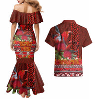 Hawaii KaUla Wena Iiwi Couples Matching Mermaid Dress and Hawaiian Shirt With Tropical Plants and 'Ohi'a lehua Kakau Art Tattoo LT03 - Polynesian Pride