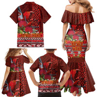 Hawaii KaUla Wena Iiwi Family Matching Mermaid Dress and Hawaiian Shirt With Tropical Plants and 'Ohi'a lehua Kakau Art Tattoo LT03 - Polynesian Pride