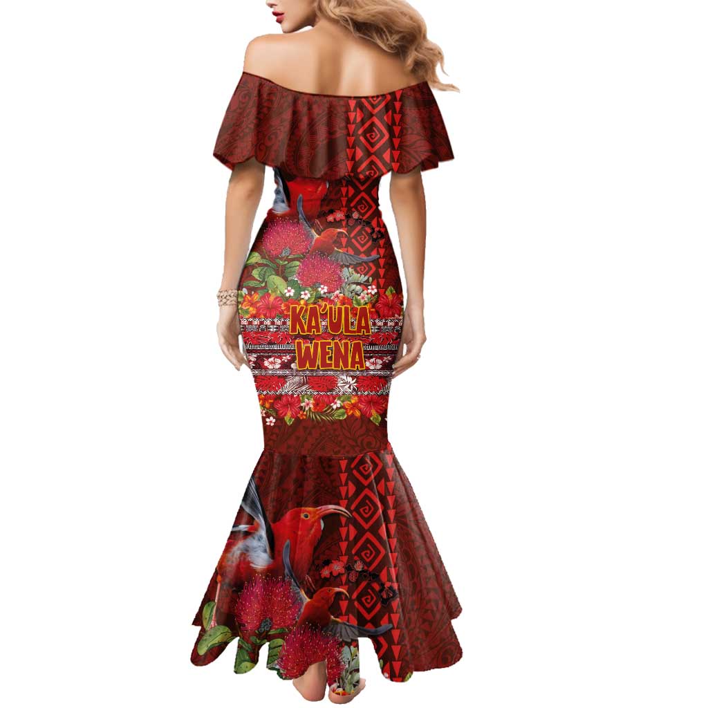 Hawaii KaUla Wena Iiwi Family Matching Mermaid Dress and Hawaiian Shirt With Tropical Plants and 'Ohi'a lehua Kakau Art Tattoo LT03 - Polynesian Pride