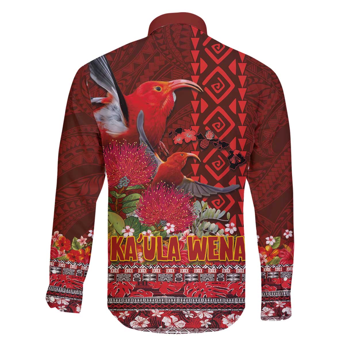 Hawaii KaUla Wena Iiwi Family Matching Off The Shoulder Long Sleeve Dress and Hawaiian Shirt With Tropical Plants and 'Ohi'a lehua Kakau Art Tattoo LT03 - Polynesian Pride