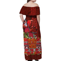 Hawaii KaUla Wena Iiwi Family Matching Off Shoulder Maxi Dress and Hawaiian Shirt With Tropical Plants and 'Ohi'a lehua Kakau Art Tattoo LT03 - Polynesian Pride