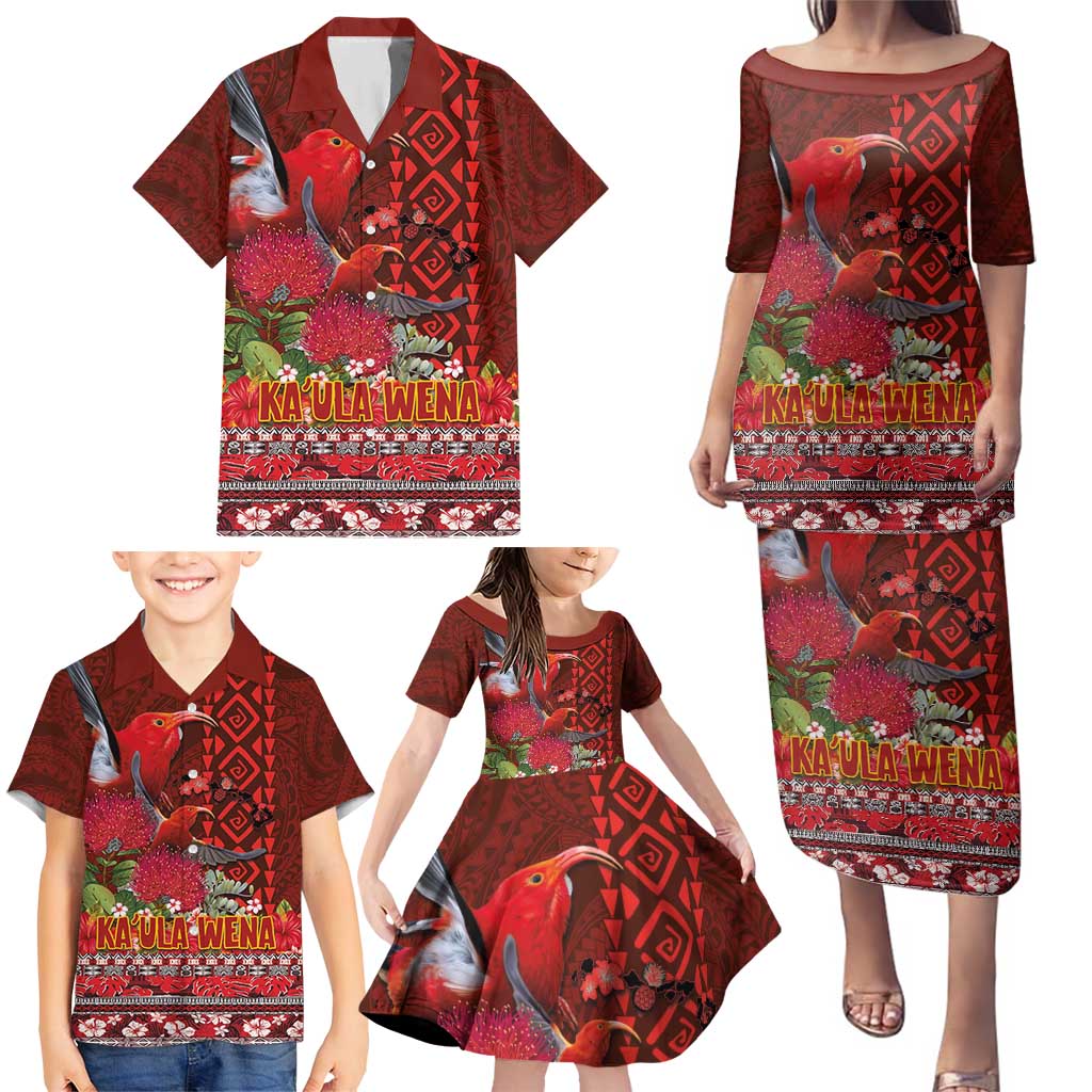 Hawaii KaUla Wena Iiwi Family Matching Puletasi and Hawaiian Shirt With Tropical Plants and 'Ohi'a lehua Kakau Art Tattoo LT03 - Polynesian Pride