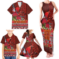 Hawaii KaʻUla Wena ʻIʻiwi Family Matching Tank Maxi Dress and Hawaiian Shirt With Tropical Plants and 'Ohi'a lehua Kakau Art Tattoo