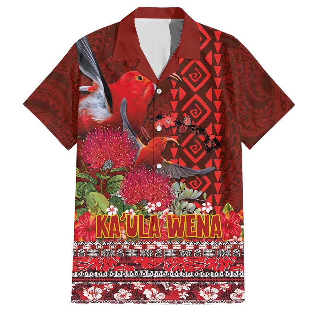 Hawaii KaUla Wena Iiwi Hawaiian Shirt With Tropical Plants and 'Ohi'a lehua Kakau Art Tattoo LT03 Red - Polynesian Pride