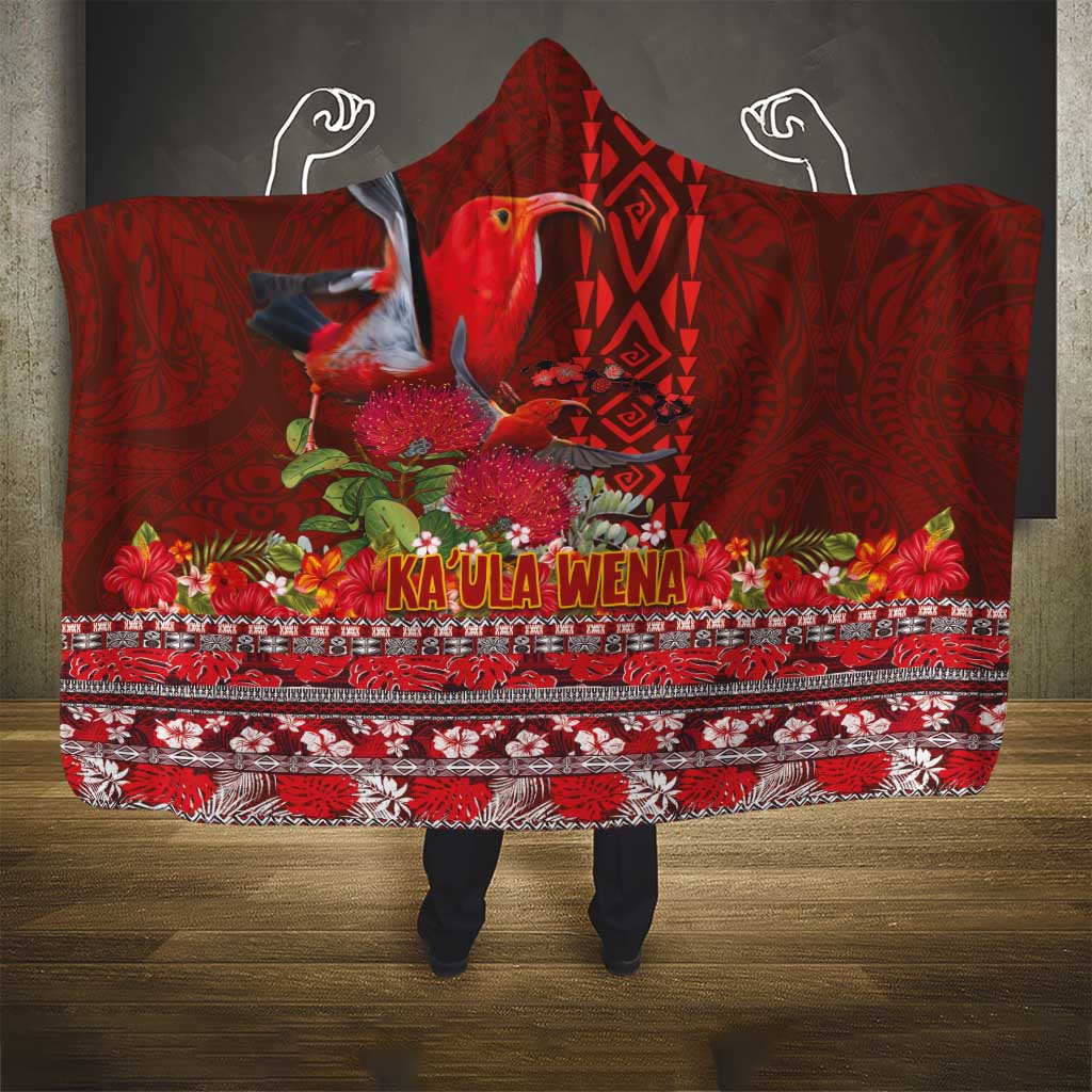 Hawaii KaUla Wena Iiwi Hooded Blanket With Tropical Plants and 'Ohi'a lehua Kakau Art Tattoo LT03 - Polynesian Pride