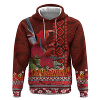 Hawaii KaUla Wena Iiwi Hoodie With Tropical Plants and 'Ohi'a lehua Kakau Art Tattoo LT03 Pullover Hoodie Red - Polynesian Pride