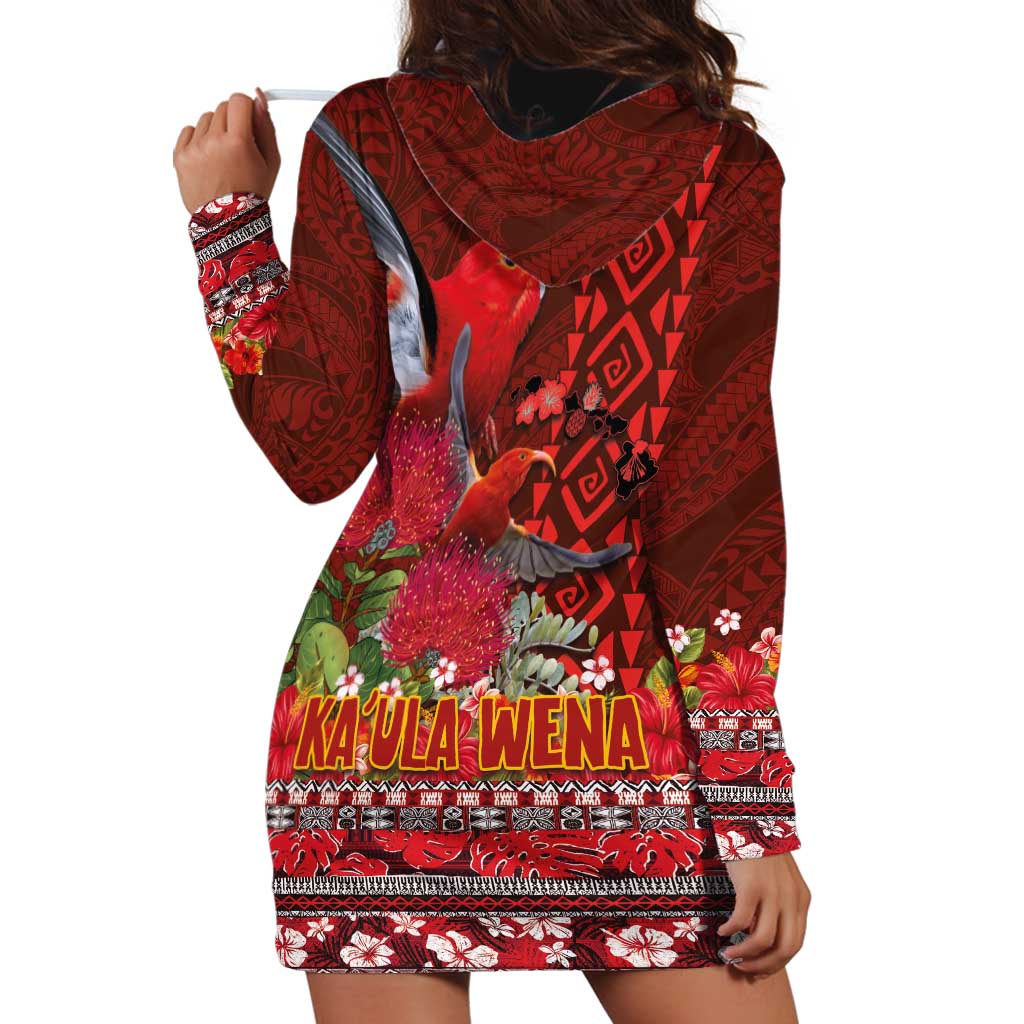 Hawaii KaUla Wena Iiwi Hoodie Dress With Tropical Plants and 'Ohi'a lehua Kakau Art Tattoo LT03 - Polynesian Pride