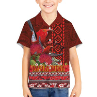 Hawaii KaUla Wena Iiwi Kid Hawaiian Shirt With Tropical Plants and 'Ohi'a lehua Kakau Art Tattoo LT03 Kid Red - Polynesian Pride