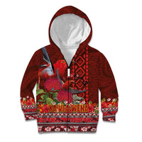 Hawaii KaUla Wena Iiwi Kid Hoodie With Tropical Plants and 'Ohi'a lehua Kakau Art Tattoo LT03 Zip Hoodie Red - Polynesian Pride