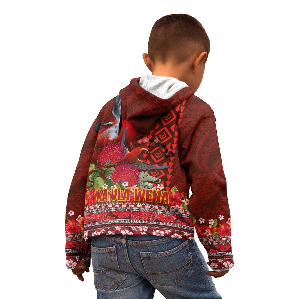 Hawaii KaUla Wena Iiwi Kid Hoodie With Tropical Plants and 'Ohi'a lehua Kakau Art Tattoo LT03 - Polynesian Pride