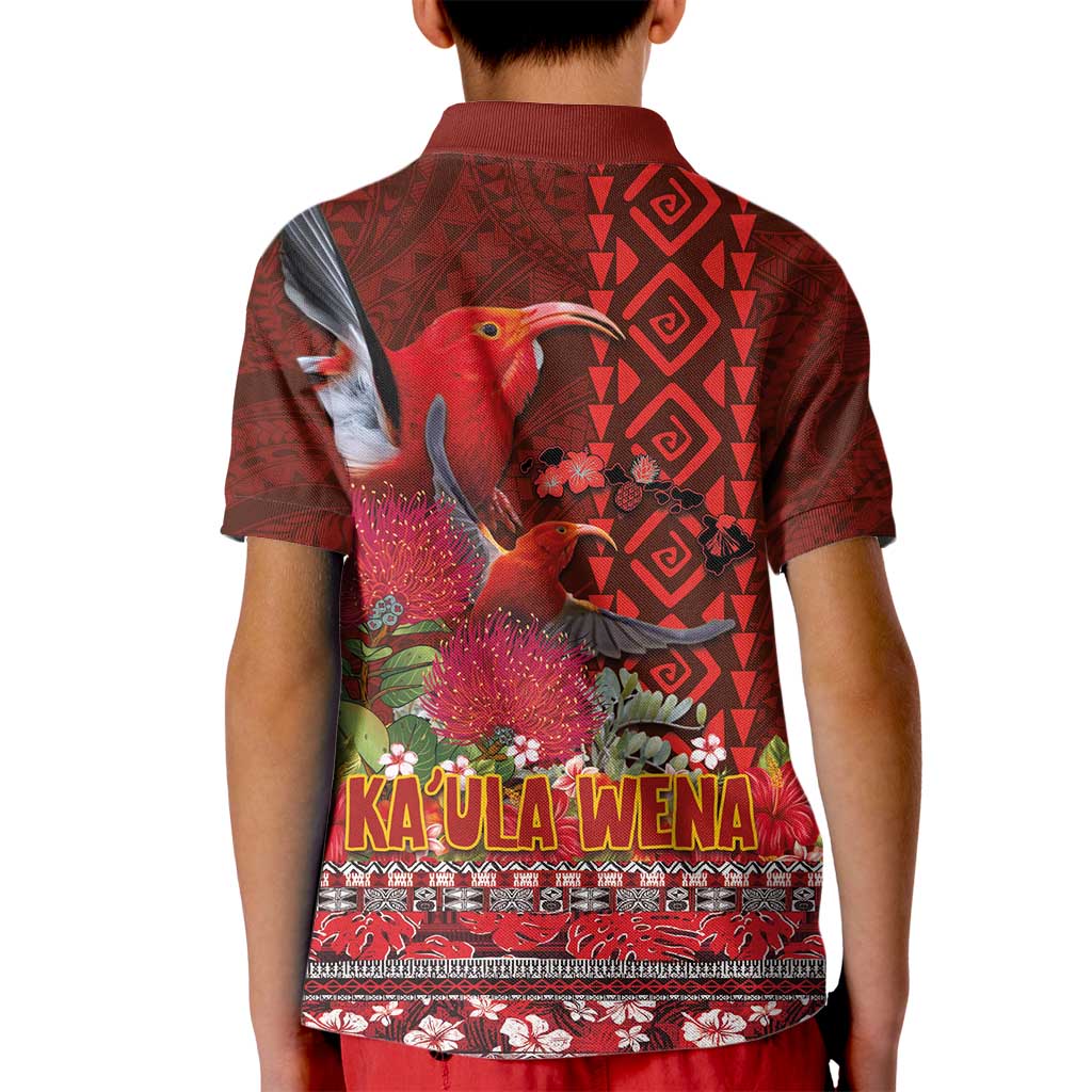 Hawaii KaUla Wena Iiwi Kid Polo Shirt With Tropical Plants and 'Ohi'a lehua Kakau Art Tattoo LT03 - Polynesian Pride