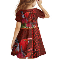 Hawaii KaUla Wena Iiwi Kid Short Sleeve Dress With Tropical Plants and 'Ohi'a lehua Kakau Art Tattoo LT03 - Polynesian Pride