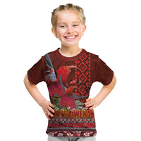 Hawaii KaUla Wena Iiwi Kid T Shirt With Tropical Plants and 'Ohi'a lehua Kakau Art Tattoo LT03 Red - Polynesian Pride