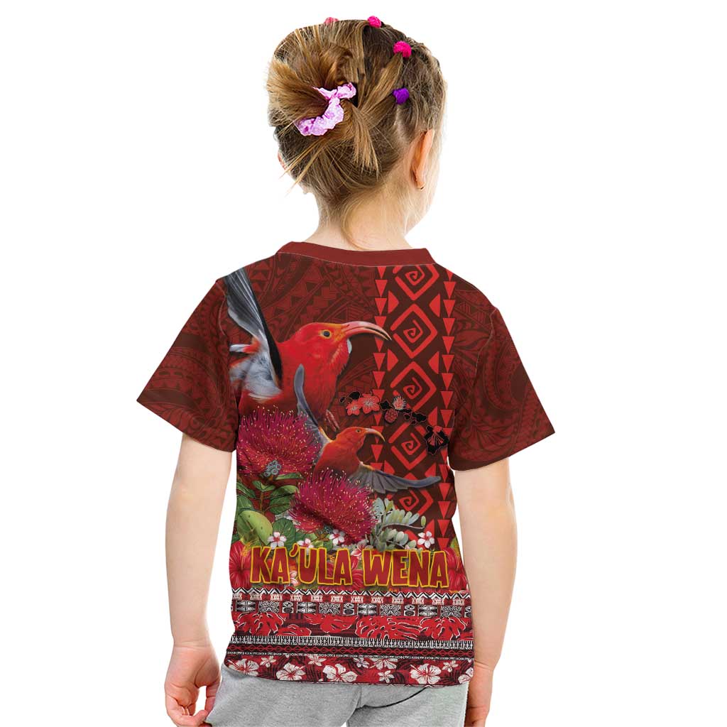 Hawaii KaUla Wena Iiwi Kid T Shirt With Tropical Plants and 'Ohi'a lehua Kakau Art Tattoo LT03 - Polynesian Pride