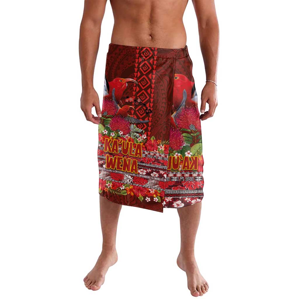 Hawaii KaUla Wena Iiwi Lavalava With Tropical Plants and 'Ohi'a lehua Kakau Art Tattoo LT03 Red - Polynesian Pride