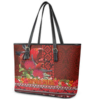 Hawaii KaUla Wena Iiwi Leather Tote Bag With Tropical Plants and 'Ohi'a lehua Kakau Art Tattoo LT03 - Polynesian Pride