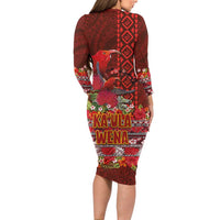 Hawaii KaUla Wena Iiwi Long Sleeve Bodycon Dress With Tropical Plants and 'Ohi'a lehua Kakau Art Tattoo LT03 - Polynesian Pride
