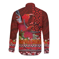 Hawaii KaUla Wena Iiwi Long Sleeve Button Shirt With Tropical Plants and 'Ohi'a lehua Kakau Art Tattoo LT03 - Polynesian Pride