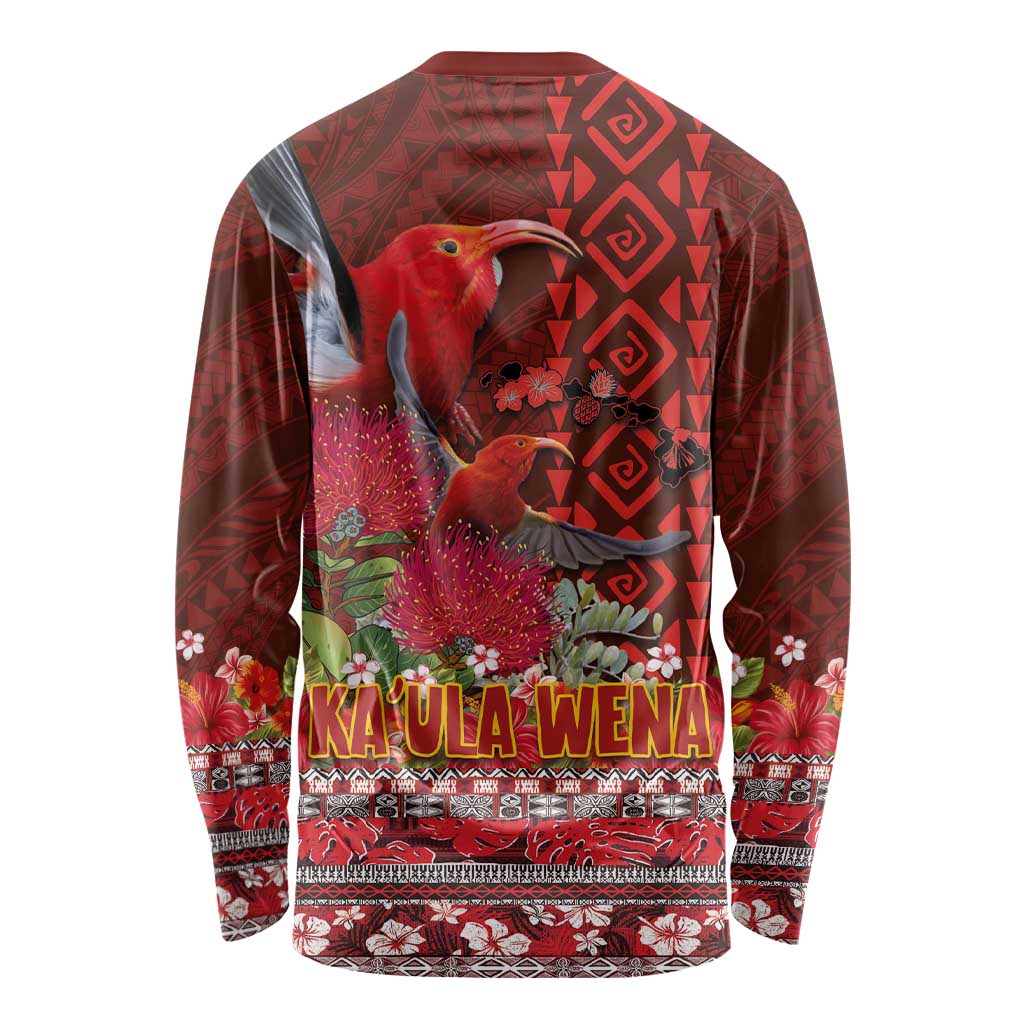 Hawaii KaUla Wena Iiwi Long Sleeve Shirt With Tropical Plants and 'Ohi'a lehua Kakau Art Tattoo LT03 - Polynesian Pride
