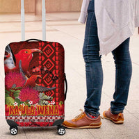 Hawaii KaUla Wena Iiwi Luggage Cover With Tropical Plants and 'Ohi'a lehua Kakau Art Tattoo LT03 Red - Polynesian Pride