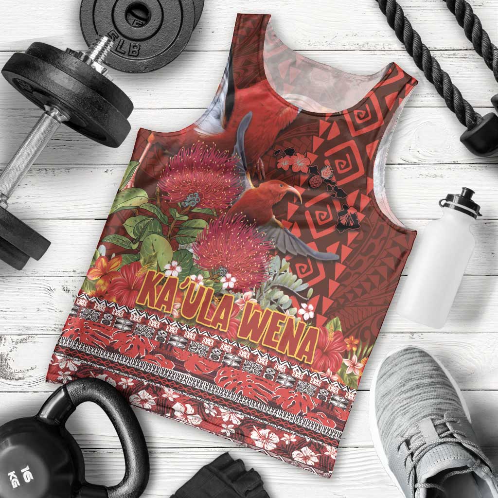 Hawaii KaUla Wena Iiwi Men Tank Top With Tropical Plants and 'Ohi'a lehua Kakau Art Tattoo LT03 - Polynesian Pride