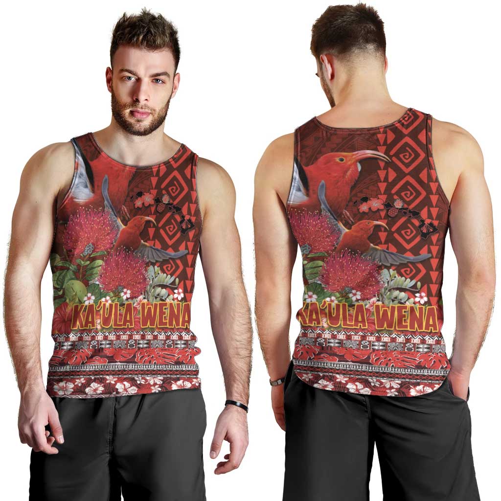 Hawaii KaUla Wena Iiwi Men Tank Top With Tropical Plants and 'Ohi'a lehua Kakau Art Tattoo LT03 - Polynesian Pride