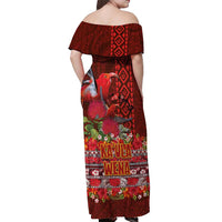Hawaii KaUla Wena Iiwi Off Shoulder Maxi Dress With Tropical Plants and 'Ohi'a lehua Kakau Art Tattoo LT03 - Polynesian Pride