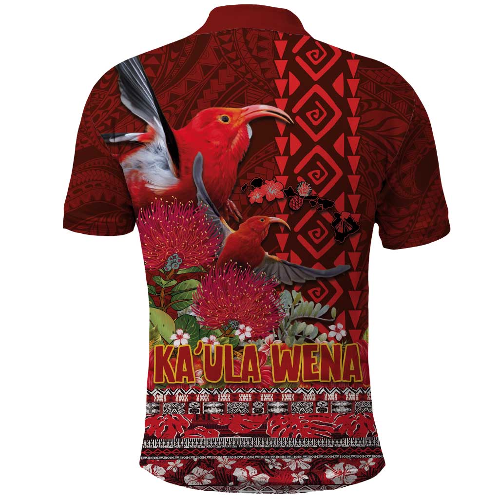 Hawaii KaUla Wena Iiwi Polo Shirt With Tropical Plants and 'Ohi'a lehua Kakau Art Tattoo LT03 - Polynesian Pride