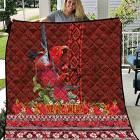 Hawaii KaUla Wena Iiwi Quilt With Tropical Plants and 'Ohi'a lehua Kakau Art Tattoo LT03 Red - Polynesian Pride