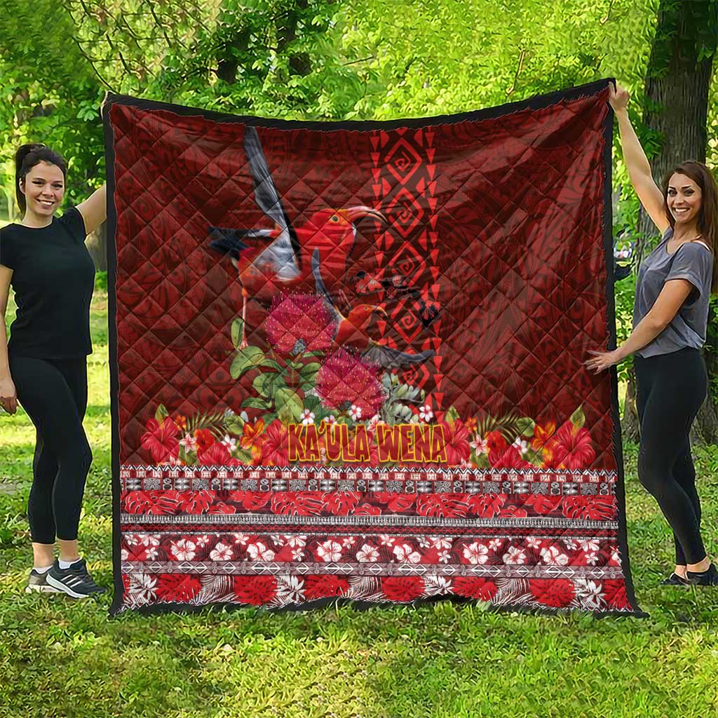 Hawaii KaUla Wena Iiwi Quilt With Tropical Plants and 'Ohi'a lehua Kakau Art Tattoo LT03 - Polynesian Pride