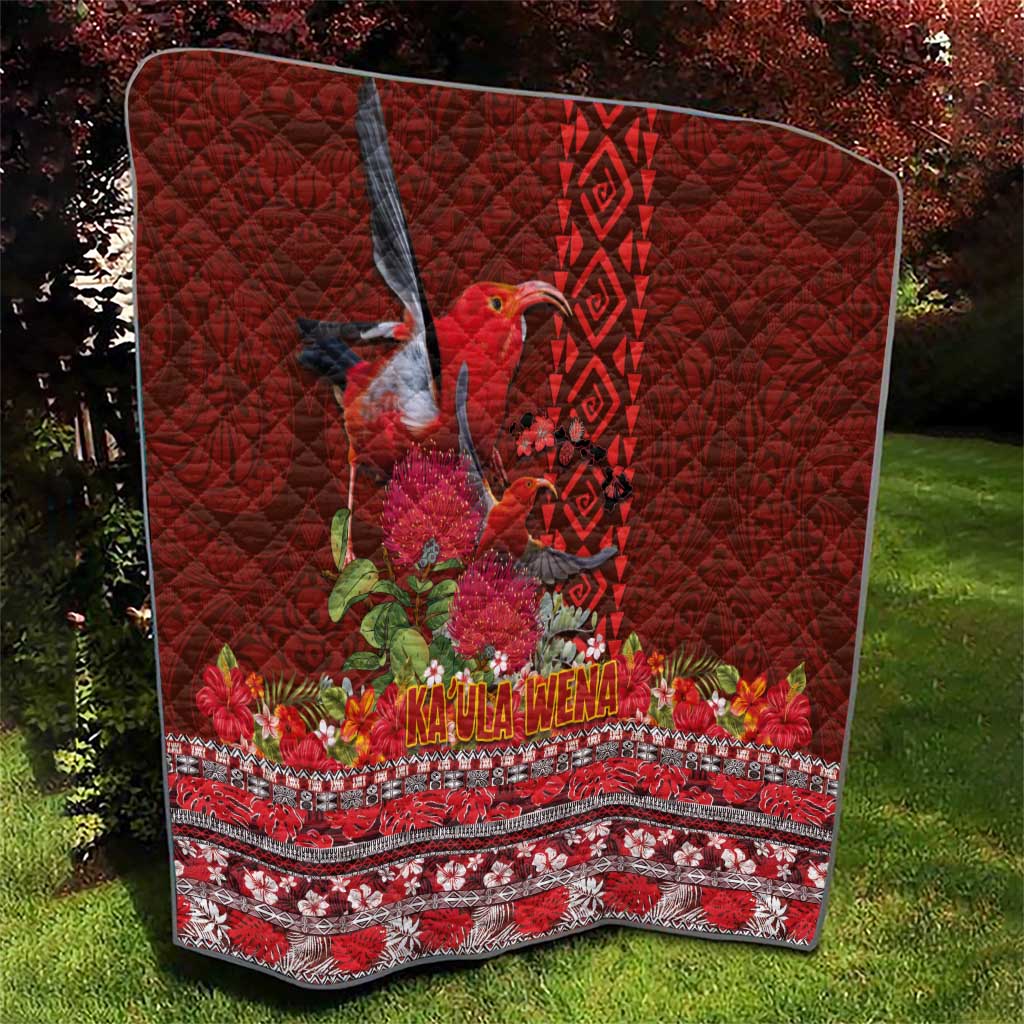 Hawaii KaUla Wena Iiwi Quilt With Tropical Plants and 'Ohi'a lehua Kakau Art Tattoo LT03 - Polynesian Pride