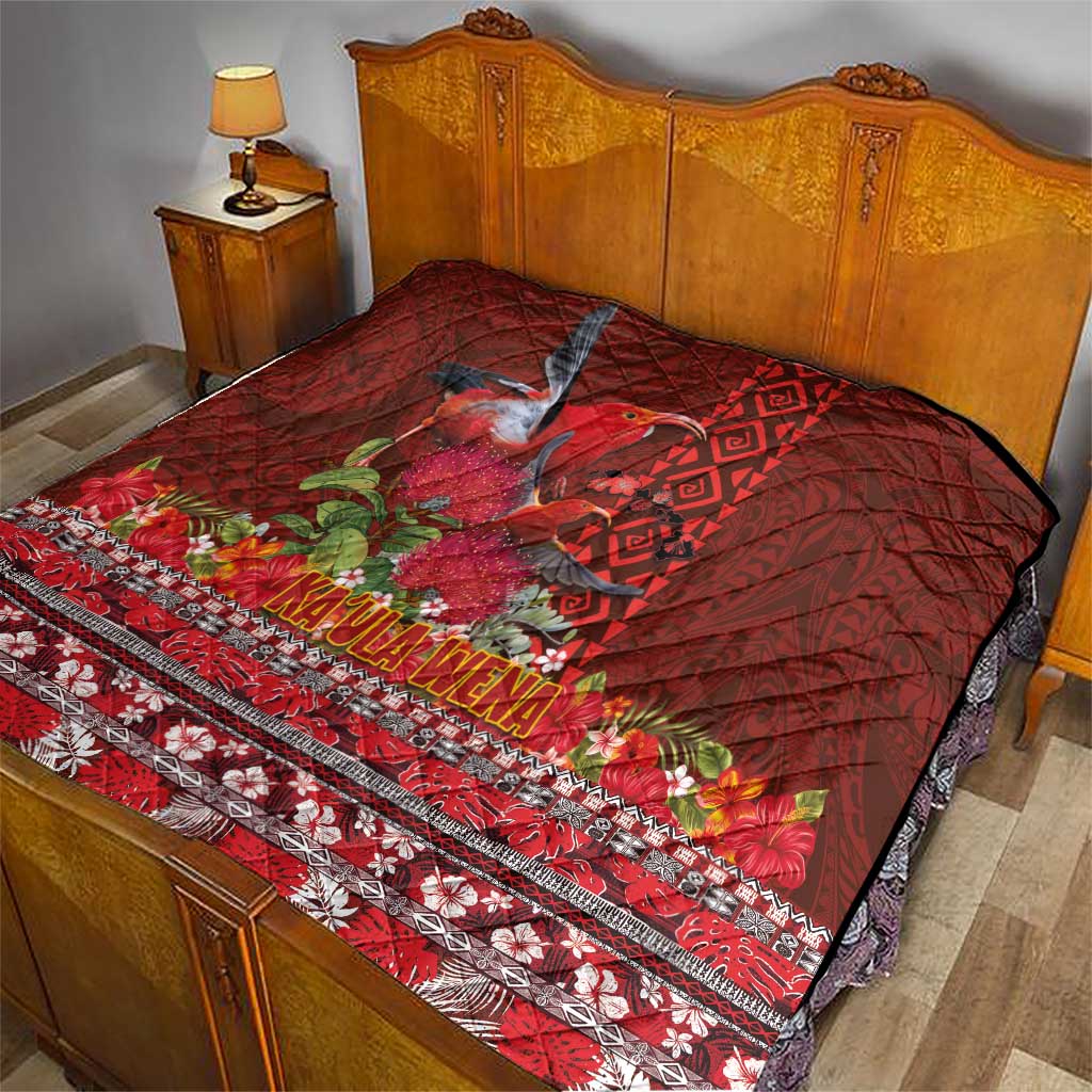 Hawaii KaUla Wena Iiwi Quilt With Tropical Plants and 'Ohi'a lehua Kakau Art Tattoo LT03 - Polynesian Pride