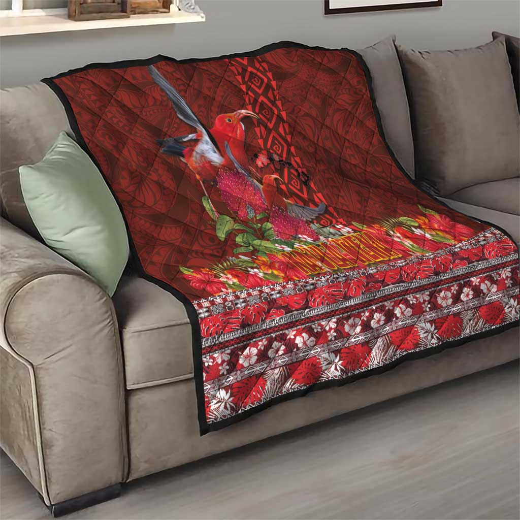 Hawaii KaUla Wena Iiwi Quilt With Tropical Plants and 'Ohi'a lehua Kakau Art Tattoo LT03 - Polynesian Pride