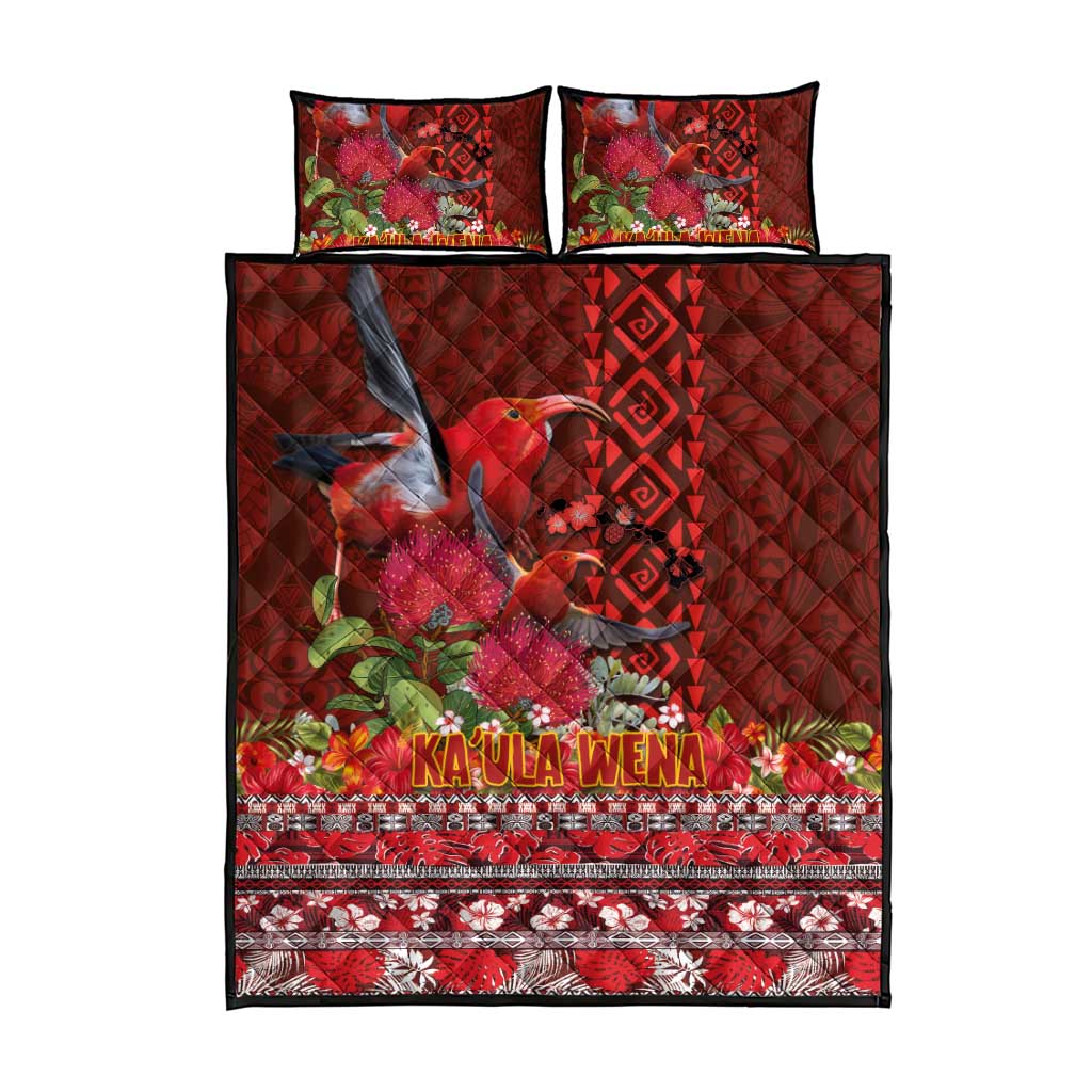 Hawaii KaUla Wena Iiwi Quilt Bed Set With Tropical Plants and 'Ohi'a lehua Kakau Art Tattoo LT03 - Polynesian Pride