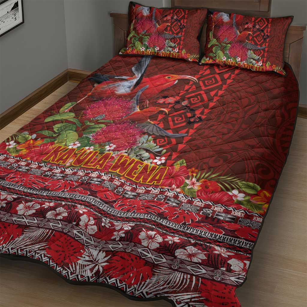 Hawaii KaUla Wena Iiwi Quilt Bed Set With Tropical Plants and 'Ohi'a lehua Kakau Art Tattoo LT03 - Polynesian Pride