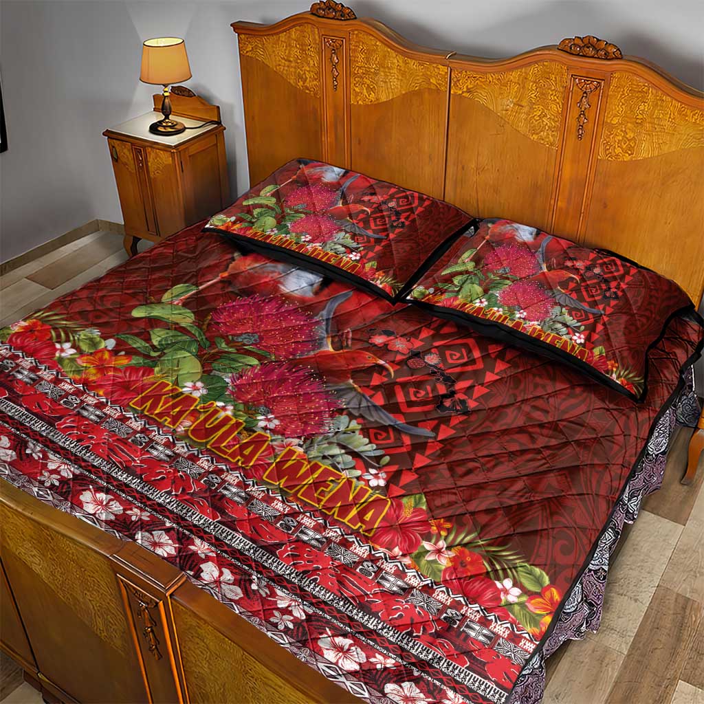 Hawaii KaUla Wena Iiwi Quilt Bed Set With Tropical Plants and 'Ohi'a lehua Kakau Art Tattoo LT03 - Polynesian Pride