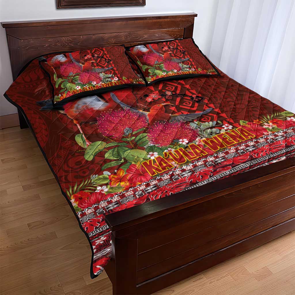 Hawaii KaUla Wena Iiwi Quilt Bed Set With Tropical Plants and 'Ohi'a lehua Kakau Art Tattoo LT03 - Polynesian Pride
