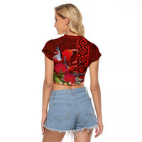 Hawaii KaUla Wena Iiwi Raglan Cropped T Shirt With Tropical Plants and 'Ohi'a lehua Kakau Art Tattoo LT03 - Polynesian Pride