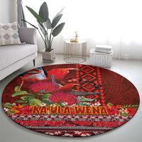 Hawaii KaUla Wena Iiwi Round Carpet With Tropical Plants and 'Ohi'a lehua Kakau Art Tattoo LT03 - Polynesian Pride