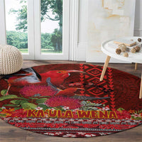 Hawaii KaUla Wena Iiwi Round Carpet With Tropical Plants and 'Ohi'a lehua Kakau Art Tattoo LT03 - Polynesian Pride
