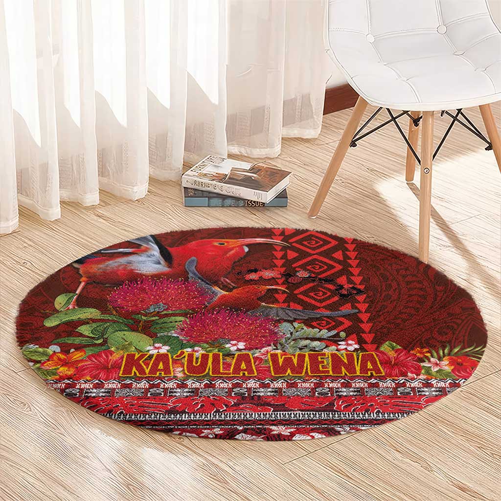 Hawaii KaUla Wena Iiwi Round Carpet With Tropical Plants and 'Ohi'a lehua Kakau Art Tattoo LT03 - Polynesian Pride