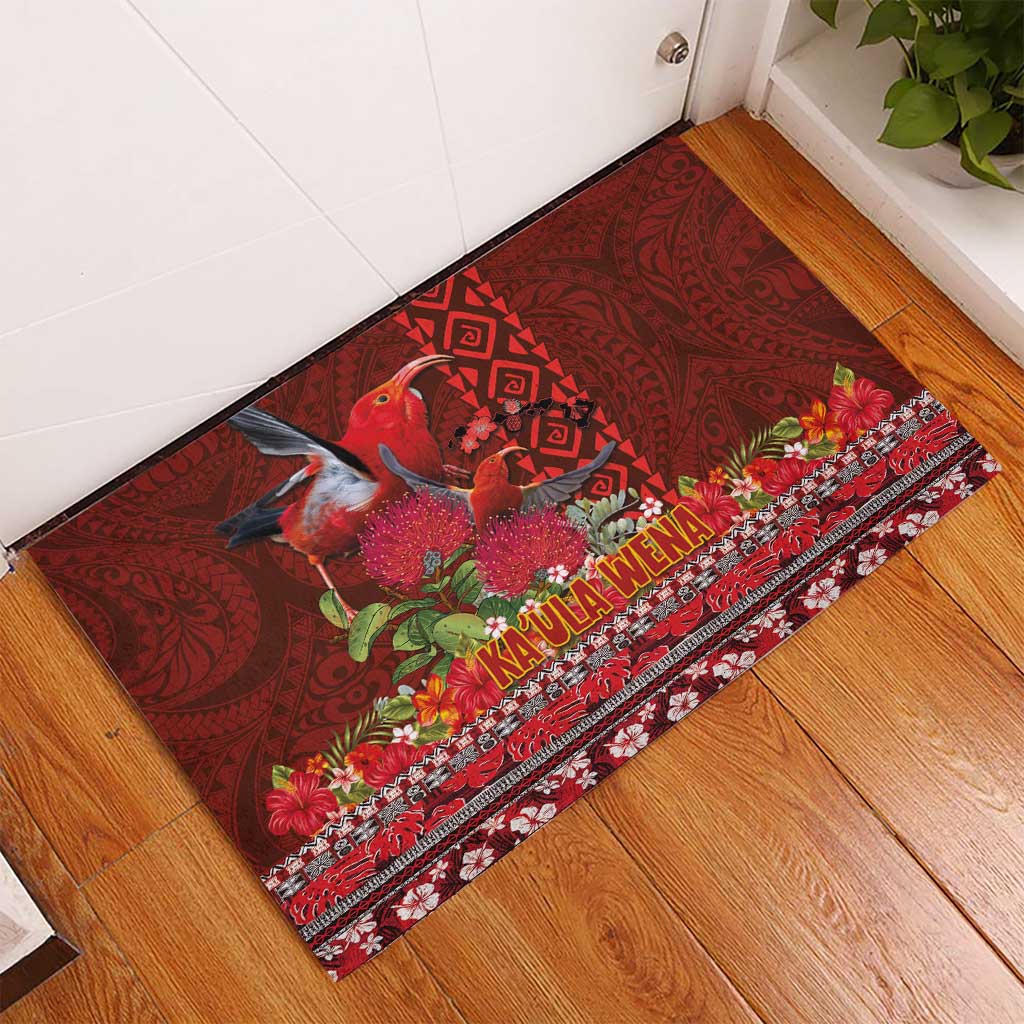 Hawaii KaUla Wena Iiwi Rubber Doormat With Tropical Plants and 'Ohi'a lehua Kakau Art Tattoo LT03 - Polynesian Pride