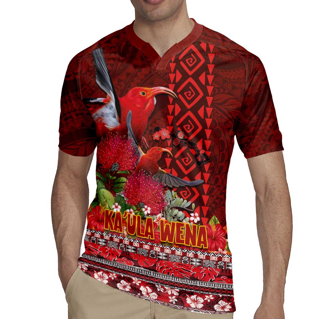 Hawaii KaUla Wena Iiwi Rugby Jersey With Tropical Plants and 'Ohi'a lehua Kakau Art Tattoo LT03 - Polynesian Pride